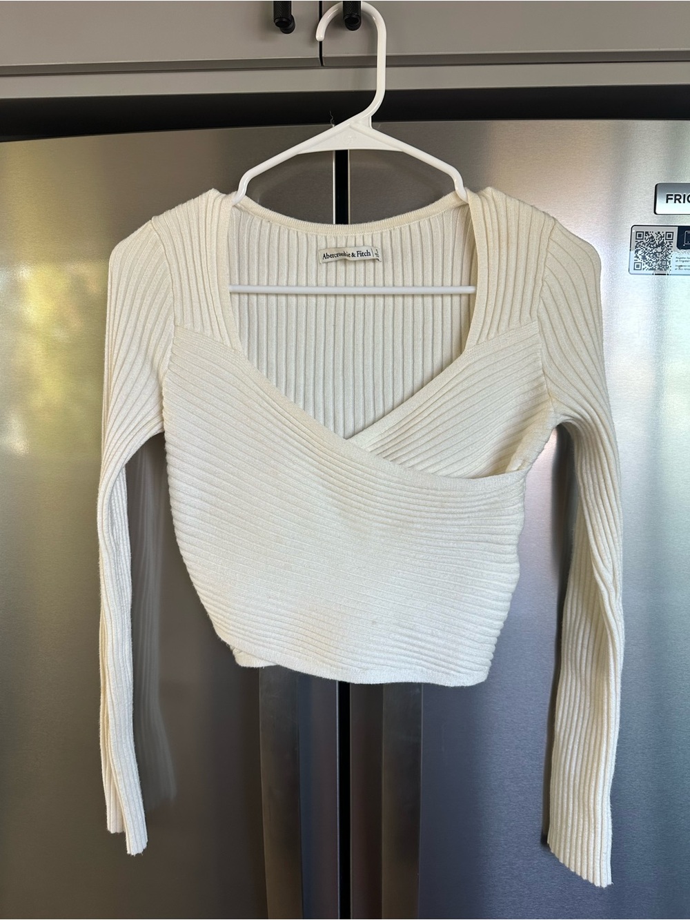 Abercrombie & Fitch Ivory Ribbed V-Neck Top